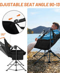 Heavy Duty Folding Hammock Chair With Adjustable Backrest For Camping, Travel, And Patio by lake, showing seat angle adjustment.