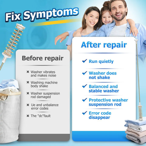 Washer Suspension Rod Replacement Kit Fits DC97-16350E DC97-16350U DC97-16350S for front-load washers, before-after repair effects