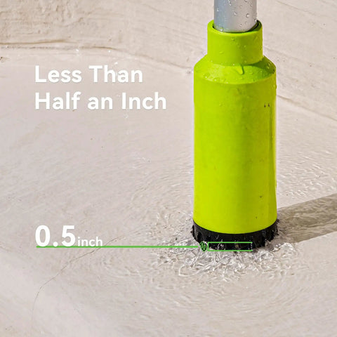 Cordless Stick Transfer Pump For Water And Diesel, slim 2.2-inch head in operation, showing 0.5-inch clearance