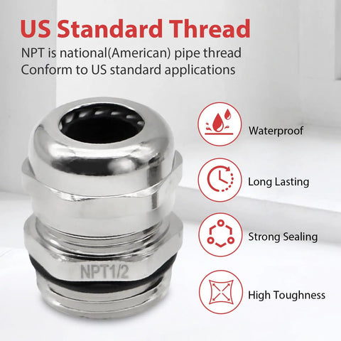 Beefy Copper Cable Glands Set Of 4, Half Inch NPT Adjustable Sealing Grommets For 6-12mm Wires, IP68 Waterproof Strain Relief Cord Connector