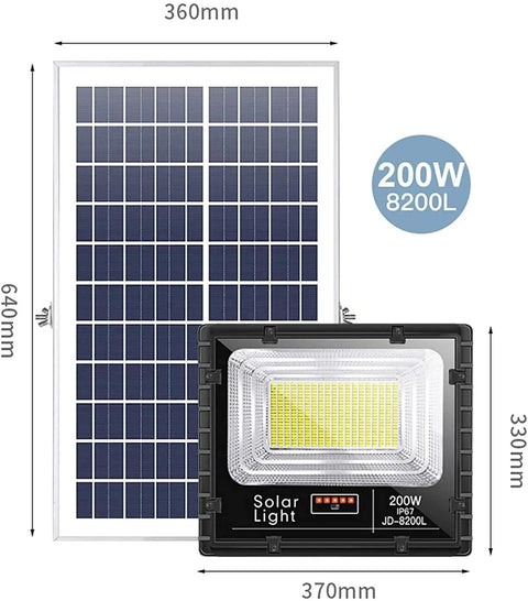 JUDYSSY Solar Led Flood Light Street, Ip65 Waterproof Outdoor Bright Security Lighting Lamp, Night Garden Floodlight Ligent Light Control Lamp，Black-200W with solar panel.