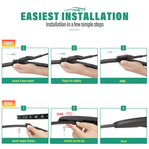 Installation guide for Volvo Windshield Wiper Blades Replacement Set 24 Inch Front, 20 Inch Front, 14 Inch Rear All Weather