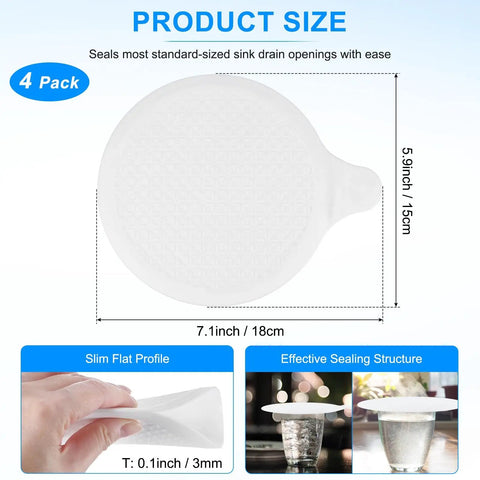 M METERXITY 4-Pack 5.9 in Silicone Tub Stopper, Bathtub Drain Stopper, showing dimensions and effective sealing design.