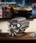 V8 Engine Model Kit With Electric Motor And Battery Box 535 Piece DIY STEM Mechanics Engineering Set displayed on a table.