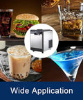 Top Tier Counter Top Ice Maker Delivers Sixty One Pounds Daily Lightning Fast Five Minute Cycle in a kitchen setup with drinks.