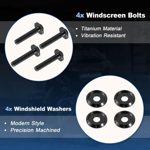 4x Titanium Windshield Screws Set For Harley Davidson Touring Road Glide And Road Glide Special 2015 To 2023 Black Bolts Washers