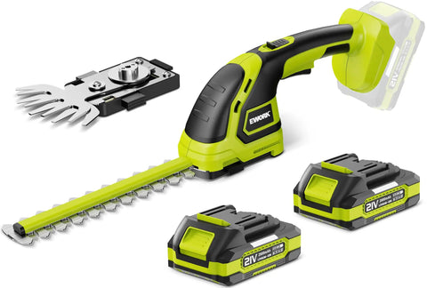 21V Cordless Hedge Trimmer And Grass Shears 2 In 1 Handheld Electric Bush Trimmer With 2x2.0Ah Battery And Charger Included