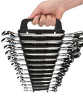 Ratcheting Wrench Set, Thirteen Piece, From Quarter Inch To One Inch, With Wrench Holder, Six Point Box Ends Grip Flat Sides, Durable Steel Kit
