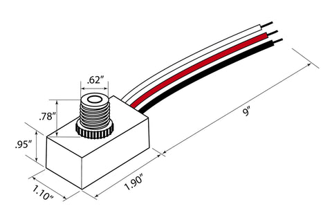 Diagram showing dimensions of Outdoor Dusk To Dawn Photocell Sensor For Lamps And Fixtures No Manual Switch Needed Auto On At Dusk And Auto Off