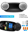Six Pack Round LED Emergency Light With Battery Backup Black Dual Adjustable Heads UL Certified Exit Sign 120 277 VAC kit