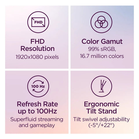 FHD resolution and ergonomic features of Crisp 21.5 Inch FHD IPS Office Monitor With 100Hz Refresh Rate 4ms MPRT 99 Percent sRGB.