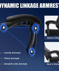 All Day Comfy Ergonomic Gaming Chair With Footrest And Recline Headrest And Lumbar Support Linkage Armrests, close-up view