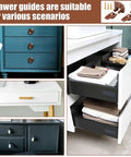 Brown Plastic Drawer Track Guide Repair Kit For Center Mount Drawers To Run Dang Smooth Quick Replacement Slides With Mounting Screws For Dressers And Nightstands displayed on various furniture.