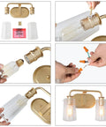 Soft Gold 4 Light Vanity Fixture installation steps with Seeded Glass Shade for 31 Inch Modern Chic Bathroom Lighting Bar