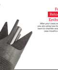 Hornady Deluxe 4-Blade Chamfer And Deburring Tool showing double ended design and knurled handle for reloading tasks.