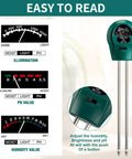 4 Pack Plant Moisture Meter 3 In 1 Soil Tester And PH Monitor For Houseplants And Garden Indoor Outdoor Yard Lawn Patio Farm Care No Battery Required Green with easy-to-read gauge display.