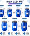 Food Grade Blue Plastic Drum With Airtight Lid And Metal Latch Ring Built Tough, size chart 8 to 42 gallon capacities