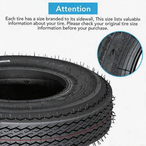 Two Pack 4.80-8 Trailer Tires 6PR Load Range C Beefy Heavy Duty For Boat And Utility Trailers, sidewall size detail shown
