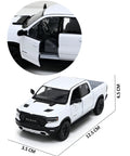 2019 Dodge Ram 1500 Die Cast Model Truck White One To Forty Six Scale Five Inch Length With Realistic Wheels and open door
