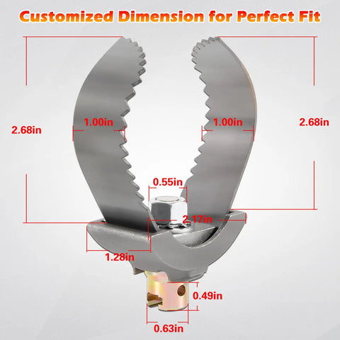 Heavy Duty C Cutter Cable Coupling Drain Cleaning Tool For Three Inch And Five Eighth Inch Drums Fits C4 C6 C7 C9 And All IW Cables Compatible With K400 K3800 K50 Drum Machines; front view showing dimensions and cutting blades.
