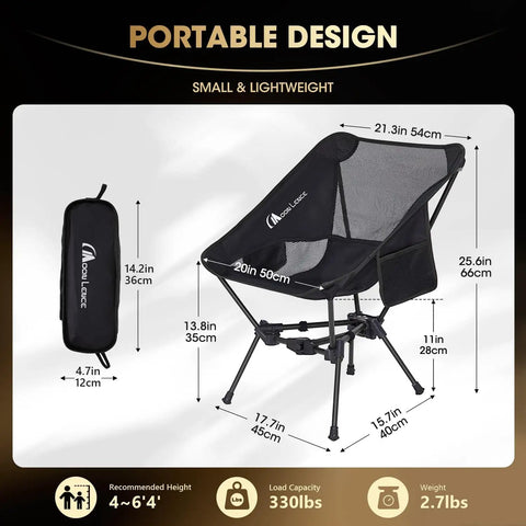 Ultralight Folding Camping Chair For Backpacking And Hiking, Compact Portable Aluminum 7075 Frame, setup size 20x21.2x25.6 inches