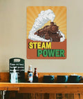 Old School Steam Locomotive Metal Sign Retro Steam Power Tin Wall Decor For Living Rooms Cafes And Garages Vintage Train Poster Style 16 By 12 Inches Durable High Quality Finish on wall above cafe counter