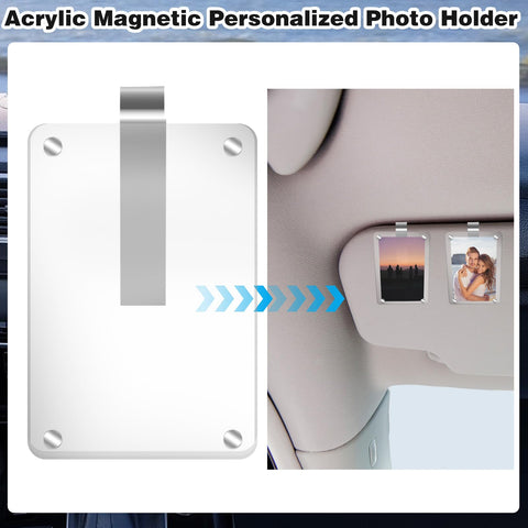 Two Pack Acrylic Magnetic Car Photo Holder Visor Clip Set with images on sun visor
