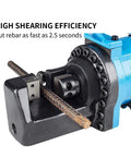 Powerful Electric Hydraulic Rebar Cutter Shears For Steel Bar Cutting 4 To 16mm Fast 2.5 Sec Cut Time with cutting mechanism and steel bar.