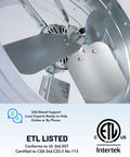 Gable Mount Attic Ventilator Fan With Auto Thermostat 2339 CFM, close-up of 14-inch steel prop and galvanized housing