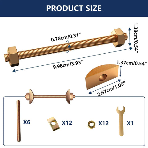 Heavy Duty Countertop Joint Connectors Kit With 6 Sets M8x100mm Miter Bolts dimensions and components shown