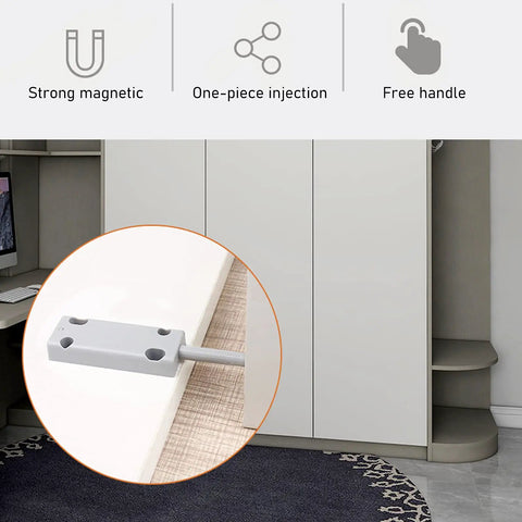 Heavy Duty Magnetic Push Type Cabinet Door Damper 50N Catch Latch installed on wardrobe door for secure shut