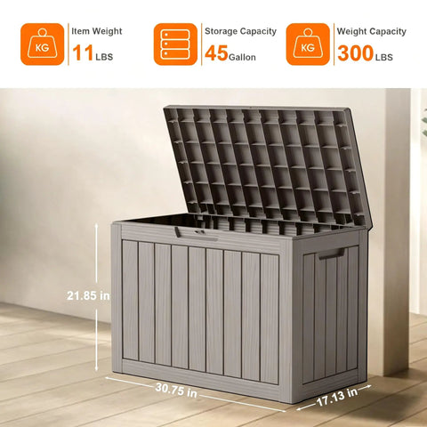 45 Gallon Outdoor Storage Deck Box Weatherproof Resin Chest For Patio Furniture Cushions Gardening Tools And Pool Supplies Waterproof Heavy Duty 480 Lb Capacity Light Brown Keep Your Yard Clutter Free