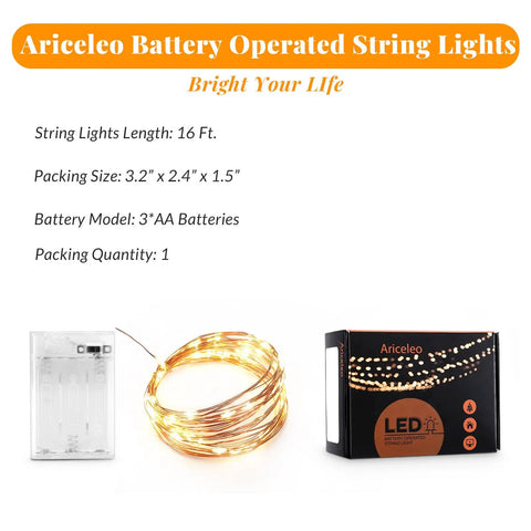 1 Pack Battery Powered Copper Wire Starry Fairy Lights With 50 LEDs And 16ft Of Warm White Glow For Cozy Bedroom Decor