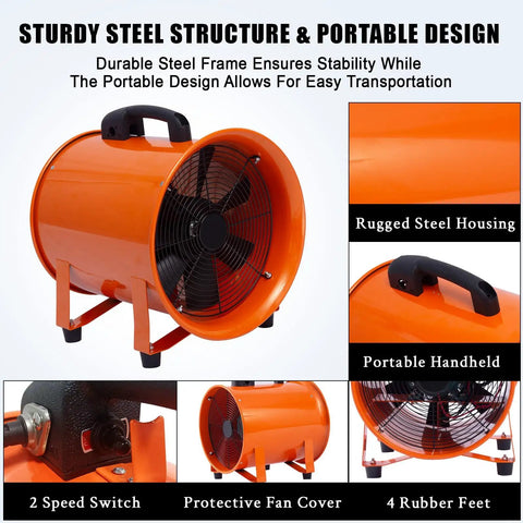 Heavy Duty Utility Blower Exhaust Fan 12 Inch High Velocity 3500 CFM with rugged steel housing and portable handle