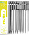 Heavy Duty Magnetic Security Star Bit Set And Top Drawer S2 Steel Screwdriver Bits For T6 To T40 Tamper Proof Torx Drivers arranged in a box.