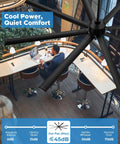 Ginormous 96-Inch HVLS Ceiling Fan With 8 Metal Blades, Quiet Reversible DC Motor, Over Office Workspace