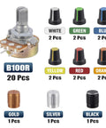 15mm Shaft 3 Pin 100 Ohm Potentiometer Variable Resistor Linear Potentiometer With AG2 Plum Knob Cap And Aluminum Alloy Knobs