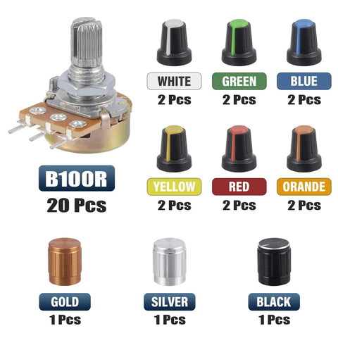 15mm Shaft 3 Pin 100 Ohm Potentiometer Variable Resistor Linear Potentiometer With AG2 Plum Knob Cap And Aluminum Alloy Knobs