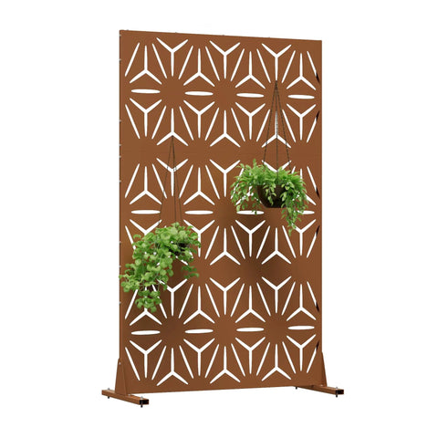 Sturdy Outdoor Privacy Screen With Stand 72 Inch Height By 44 Inch Width Brown Metal Fence Panels For Patio Balcony Garden And Indoor Use