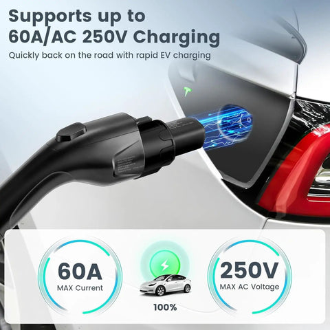 J1772 To Nacs Ev Charging Adapter For Tesla Model 3 Y X S Max 60 Amps Fast Charging Portable Level 2 Connector near vehicle.