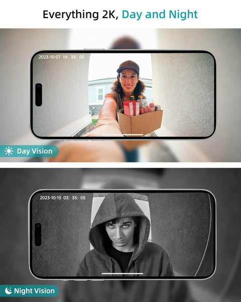 Wireless Doorbell Camera With 2K Video No Subscription Built In Chime Plug And Play 2 Way Audio security view day night vision