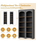 Farmhouse Two Tone 5 Tier Book Shelves And Cabinet Set with adjustable shelves, shown in a multifunctional setup.