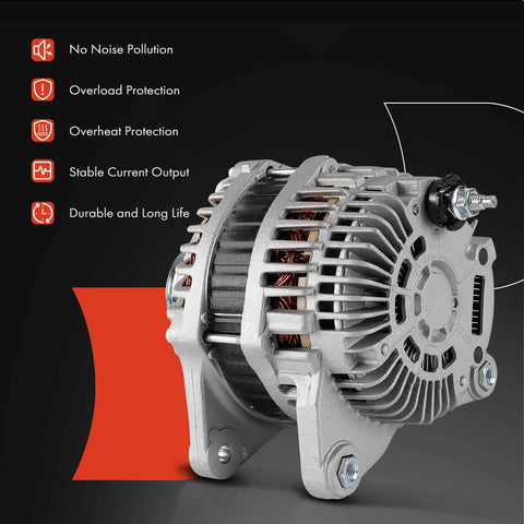 Side view of Alternator For Nissan Versa 2012 To 2019 Versa Note 2014 To 2019 Micra 2015 To 2019 1.6L With 3 Pin Plug 12V 110A 7 Groove Pulley Clockwise Replacement