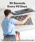 Man installing MERV 11 Pleated Air Filter For 1 Inch HVAC Slots, 21.5 x 23.3125 x 0.75 Inches