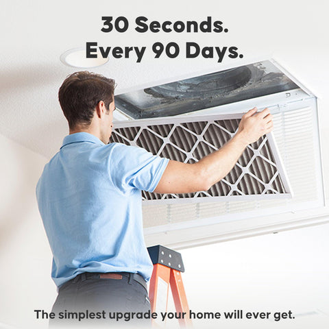 Man installing MERV 11 Pleated Air Filter For 1 Inch HVAC Slots, 21.5 x 23.3125 x 0.75 Inches