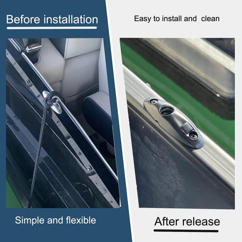 316 Marine Grade Stainless Steel Quick Release Fender Hangers For Pontoon Boats showing installation process before and after.