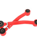 0-8 Inch Lift Adjustable Front Control Arm Kit For Jeep Cherokee XJ Comanche MJ Grand Cherokee ZJ And Wrangler LJ And TJ With Red Powder Coat For Lifted Rigs Front Upper Eye To Eye And Lower Eye To Eye Fit red adjustable steel front control arms with bushings