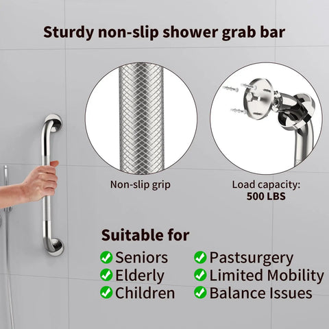 2 Pack 32 Inch Anti Slip Shower Grab Bar Handles Knurled Stainless Steel Safety Hand Rails Chrome Finish 1.25 Inch Diameter Heavy Duty Support