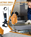 Heavy Duty Metal Shears Drill Attachment For Efficient Jam-Free Cutting S60 Steel Electric Tool Kit attached to drill cutting sheet metal.