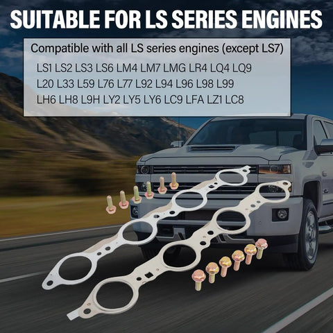 Exhaust Manifold Gasket Bolts Kit For All LS Series Engines Excluding LS7 Compatible With LS1 LS2 LS3 LS6 shown with truck